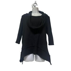 Laurie Felt Black Cowl Neck 3/4 Sleeve Relaxed Fit Knit Swing Top Size L